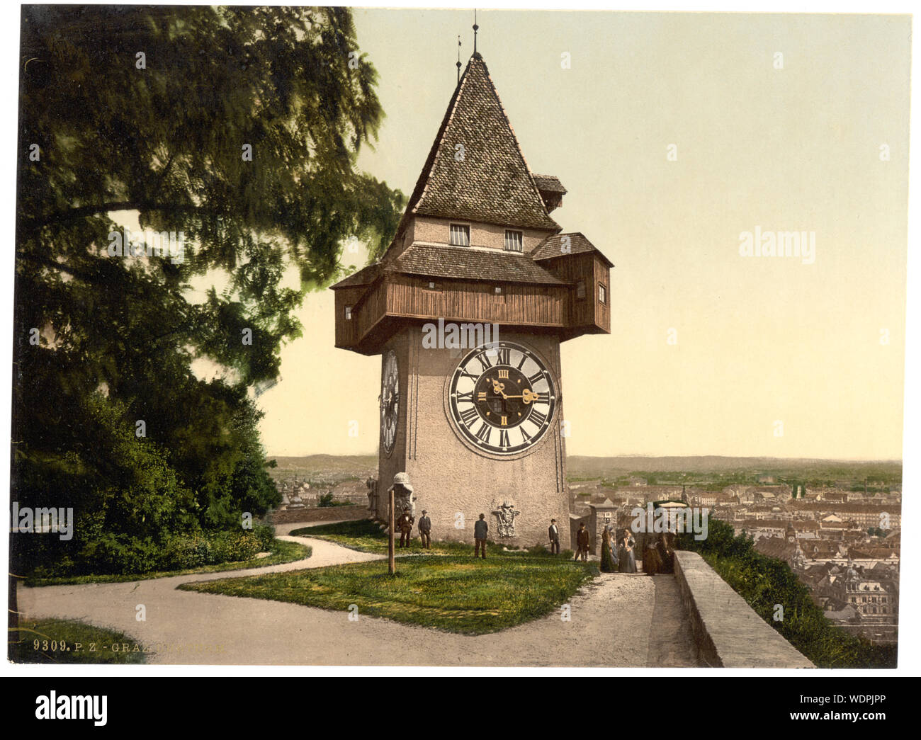 Graz, l'orologio, Stiria, Austro-Hungary fa parte di: viste dell'Impero Austro-ungarico nella stampa Photochrom collection. Titolo da Detroit Publishing Co., catalogo J-sezione estera, Detroit, Michigan. : Detroit Publishing Company, 1905. Didascalia sulla voce: Graz. Uhrturm. Stampa n. 9309. Foto Stock