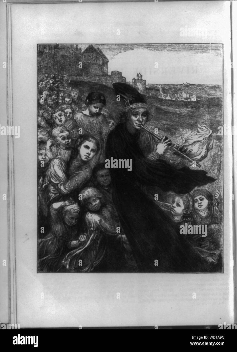Gruppo di bambini dietro il Pifferaio di Hamelin Abstract/medio: 1 stampa : linea incisione. Foto Stock