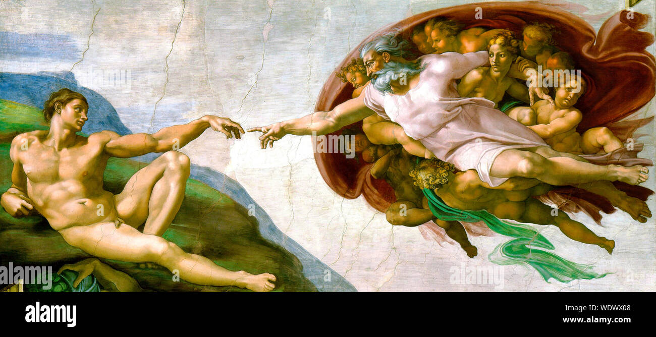 La creazione di Adamo - Michelangelo, circa 1475 Foto Stock