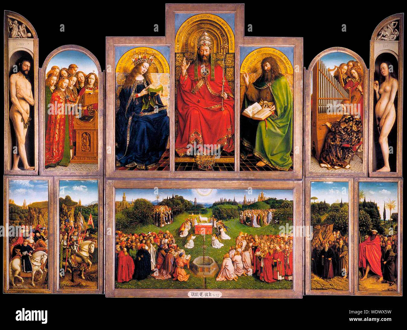 La Pala di Gand (alette aperte) - Jan van Eyck Foto Stock