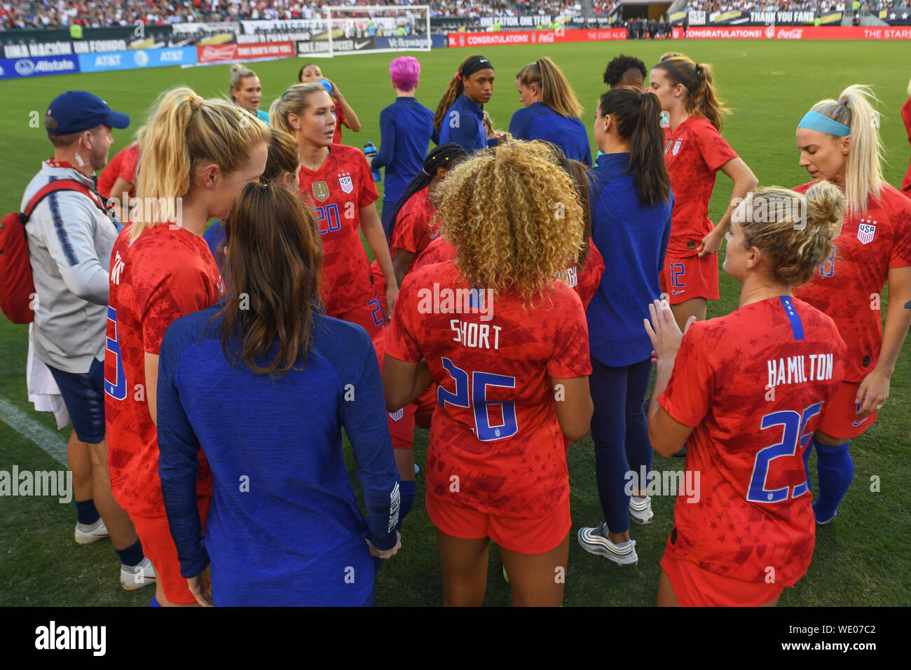 Philadelphia, Stati Uniti. Il 29 agosto, 2019. Philadelphia, PA - Gli Stati Uniti le donne squadra di calcio di sconfitte Portogallo 4-0 durante la loro vittoria in Coppa del Mondo tour. Credito: Don Mennig/Alamy Live News Foto Stock