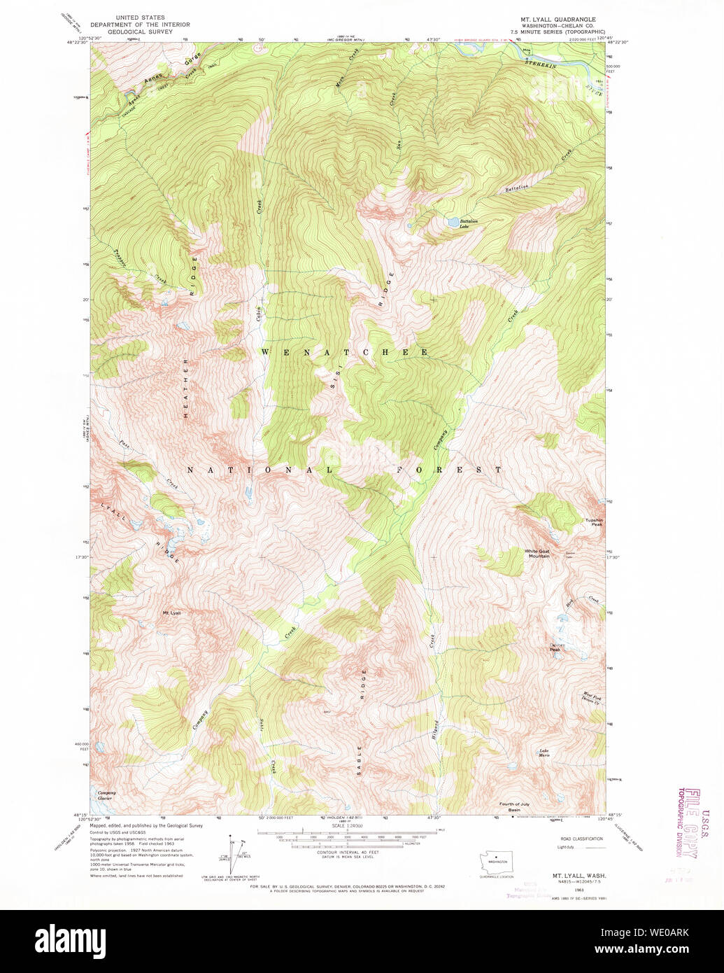 USGS TOPO Map Stato di Washington WA Mt Lyall 242647 1963 24000 Restauro Foto Stock