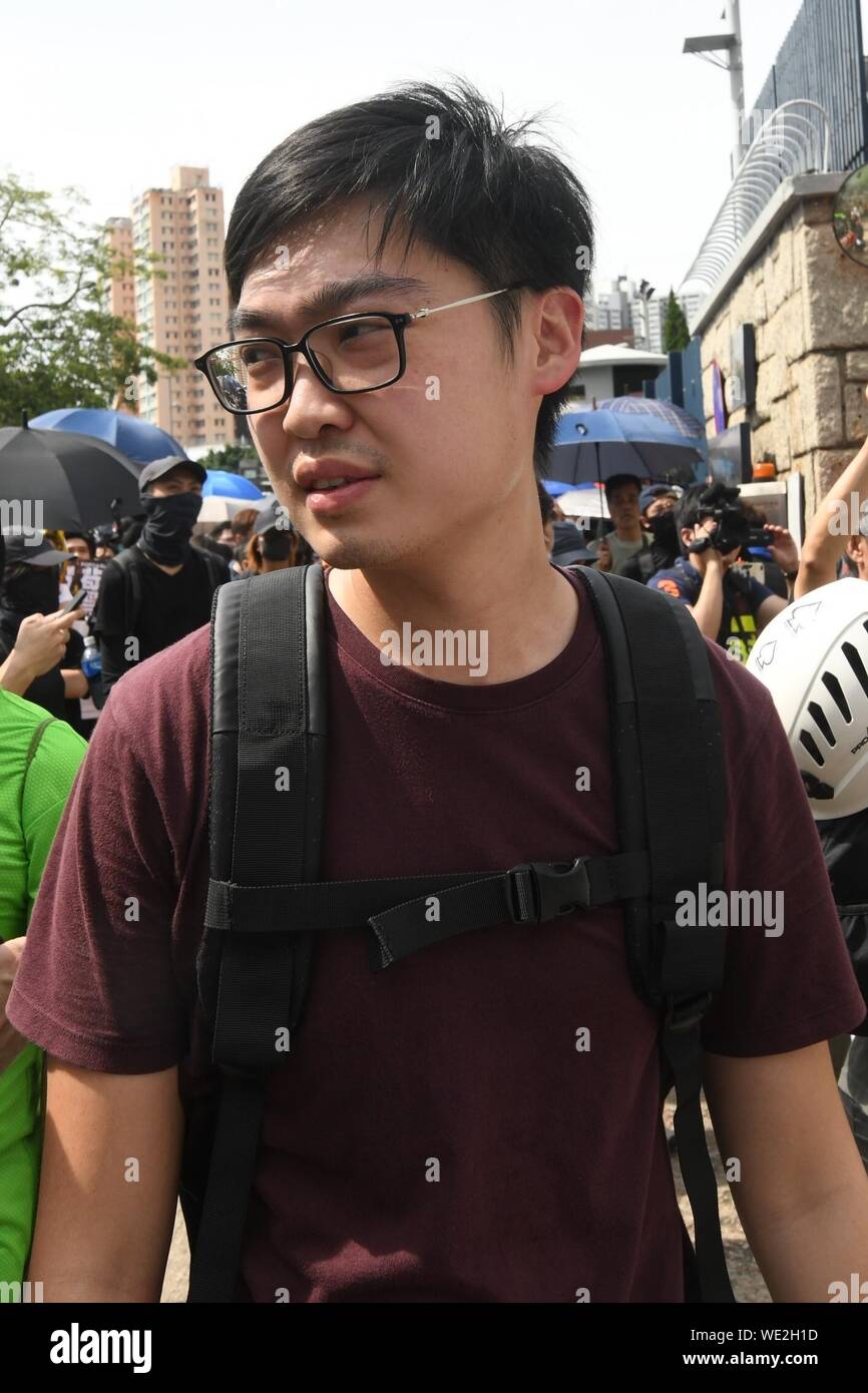 Hong Kong. Il 30 agosto, 2019. Andy Chan Ho-tin assiste una protesta a Hong Kong, Cina del sud nel luglio del 2019. Tre leader dei gruppi politici che propugnano "Hong Kong indipendenza dell' Joshua Wong Chi-fung, Agnes Chow Ting e Andy Chan Ho-stagno, sono stati arrestati, la polizia di Hong Kong ha confermato venerdì. Credito: Xinhua/Alamy Live News Foto Stock