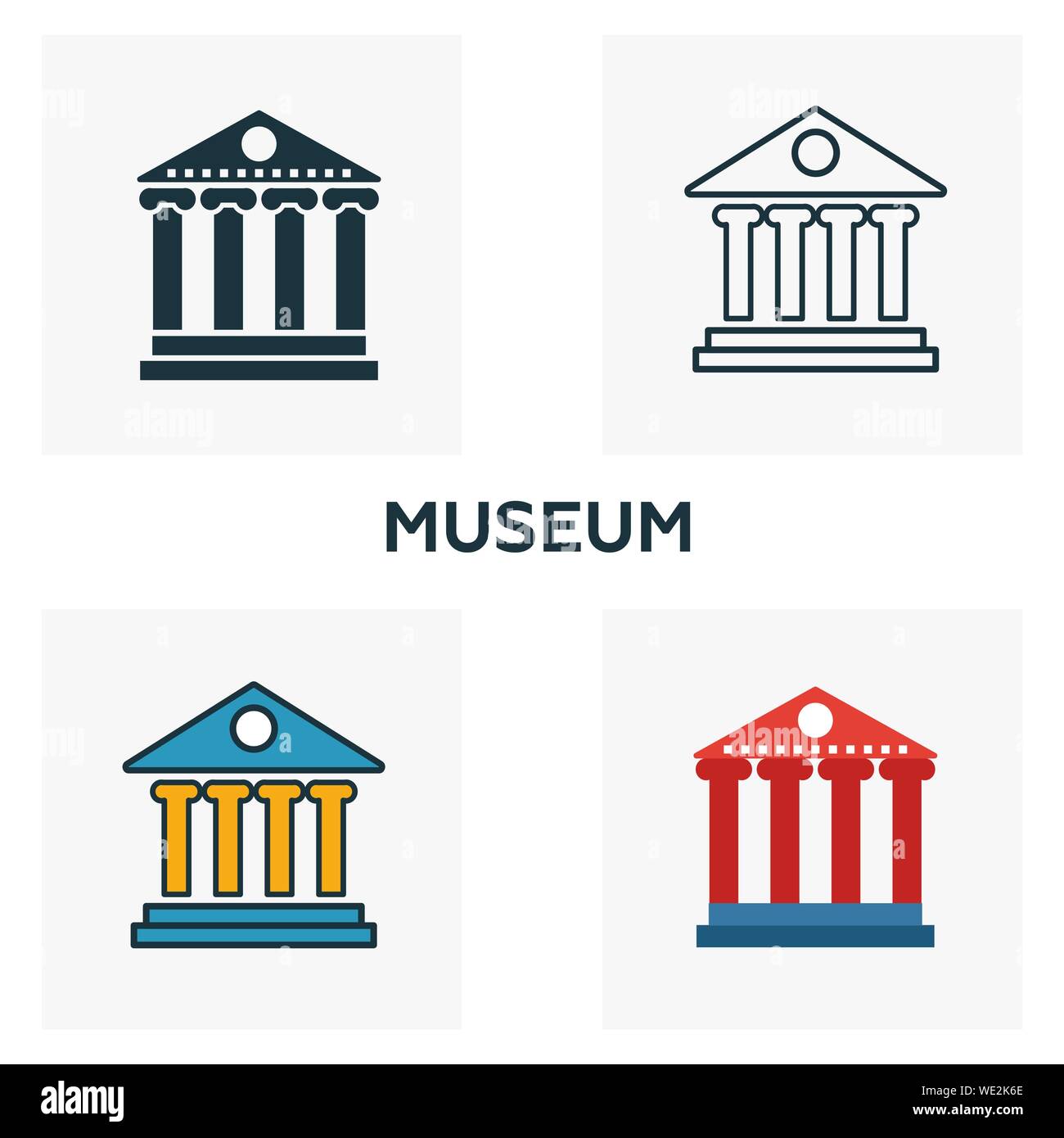 Museo icona di contorno. Stile sottile design da elementi della città raccolta di icone. Pixel perfetto simbolo del museo e la relativa icona. Web design, applicazioni software, stampare Illustrazione Vettoriale