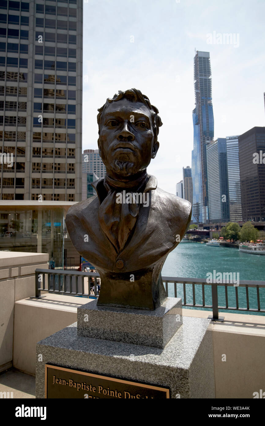 Busto di jean-baptiste pointe dusable scopritore di Chicago in Illinois negli Stati Uniti d'America Foto Stock