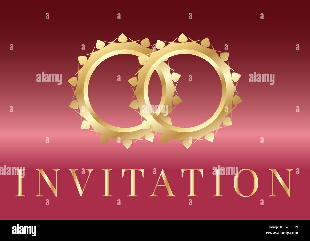 Invito a nozze modello di scheda con golden gli anelli di nozze su sfondo iridescente. EPS vettoriali10 Illustrazione Vettoriale