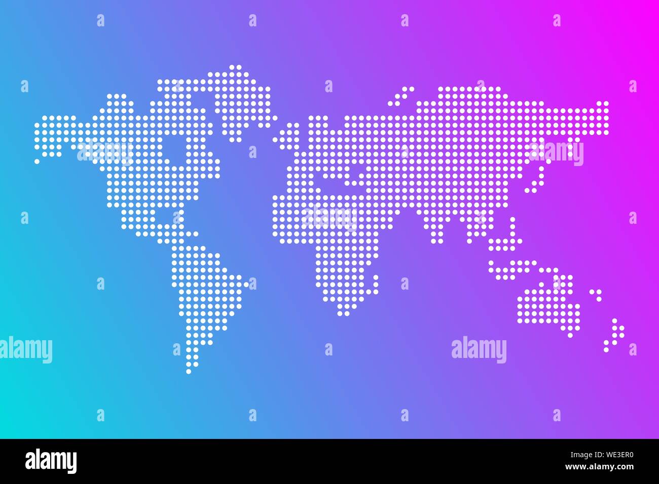 Punteggiato mappa del mondo su blu e rosa gradiente dello sfondo Illustrazione Vettoriale