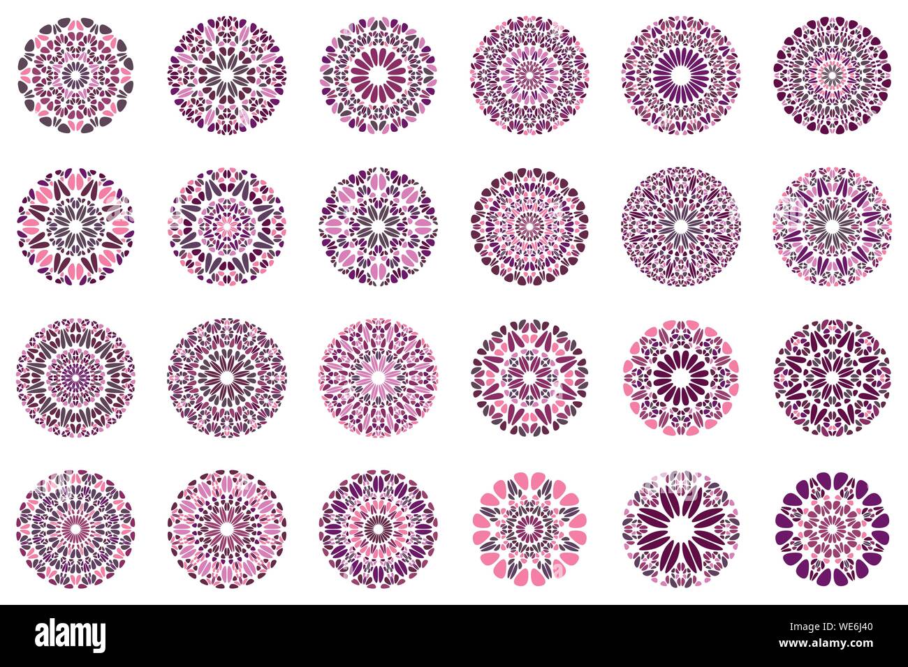 Colorata gemma ornati mandala simbolo set - round geometrico astratto vettore ornamentali elementi grafici da ghiaia Illustrazione Vettoriale
