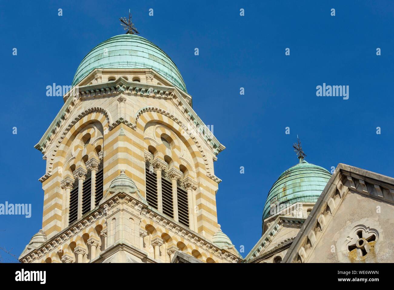 Francia, Meurthe et Moselle, Nancy, campanile del Sacre Coeur di Nancy basilica romana in stile bizantina Foto Stock