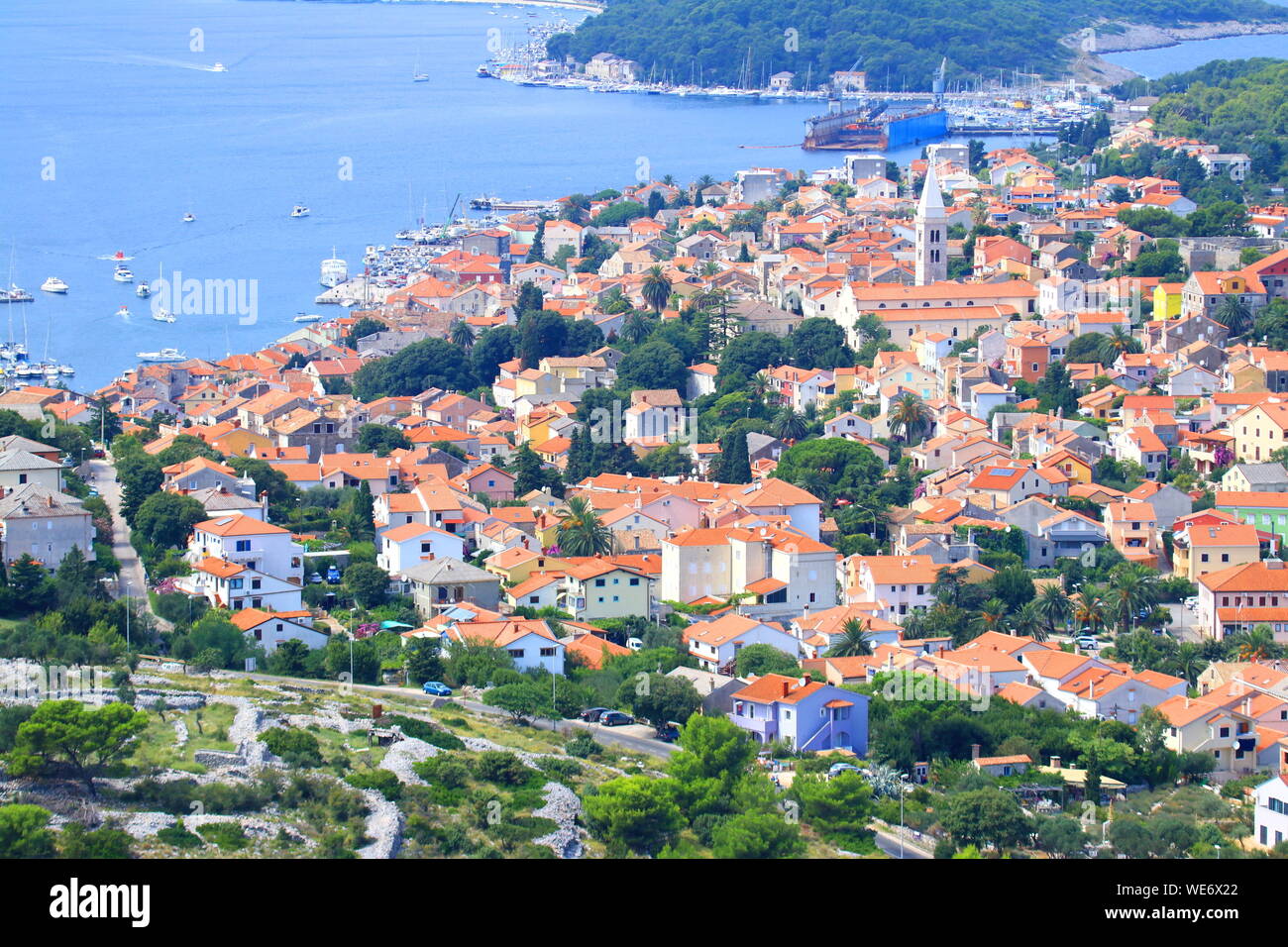 Mali Losinj, Vista panoramica, mare Adriatico, Croazia Foto Stock