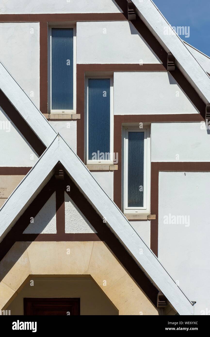 Francia, Meurthe et Moselle, Nancy, dettaglio della facciata della casa doppia da architetto Jean Bourgon figlio di Charles desiderio Bourgon uno dell'architetto della Ecole de Nancy nel Parc du tra le due guerre mondiali Placieux Foto Stock