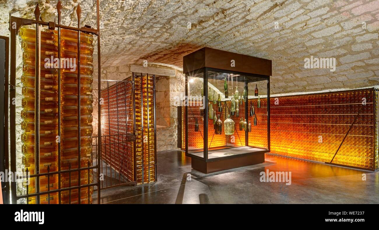 Francia, Dordogne, Perigord Pourpre (purpureo Perigord), il castello di Monbazillac dove un celebre vino dolce è prodotta, la cantina Foto Stock