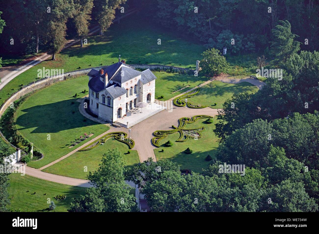 Francia, Indre, Berry, Valencay - La Garenne station wagon, The Hunting Lodge (vista aerea) Foto Stock