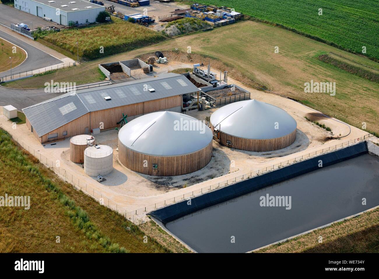 Francia, Loiret, Chateau Renard, la produzione di biogas (vista aerea) Foto Stock