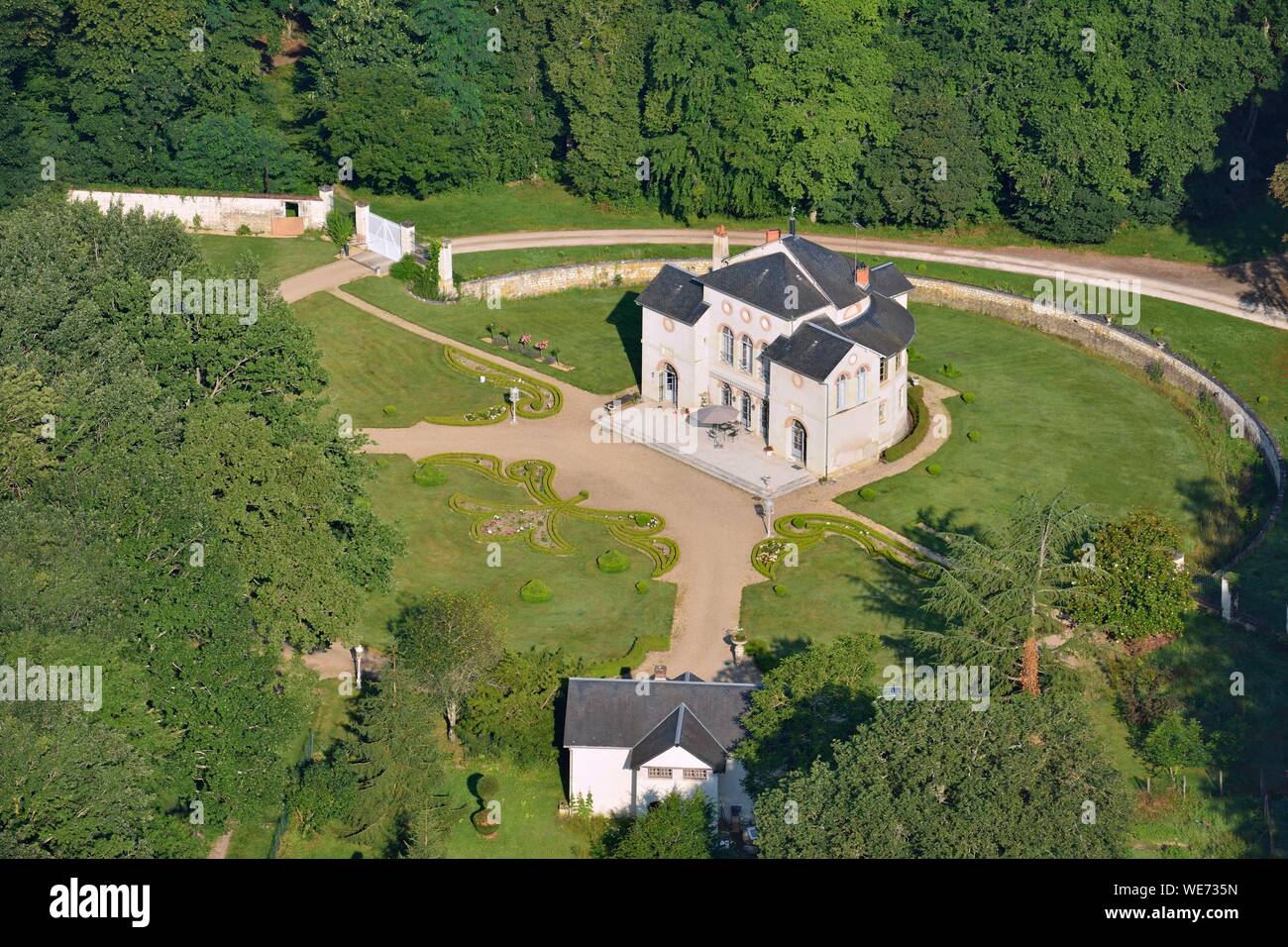 Francia, Indre, Berry, Valencay - La Garenne station wagon, The Hunting Lodge (vista aerea) Foto Stock