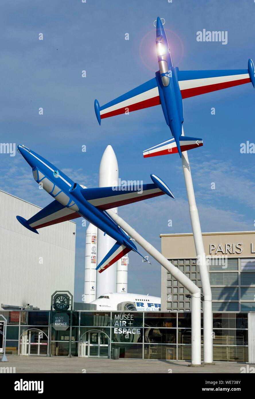 Francia, Seine Saint Denis, a Le Bourget, Musée de l'air et de l'Espace du Bourget (Museo dell'aria e dello spazio), Fouga Magister piani de la Patrouille de France Foto Stock