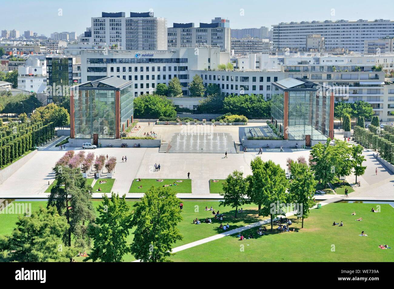 Francia, Parigi, Andre Citroen park (vista aerea) Foto Stock