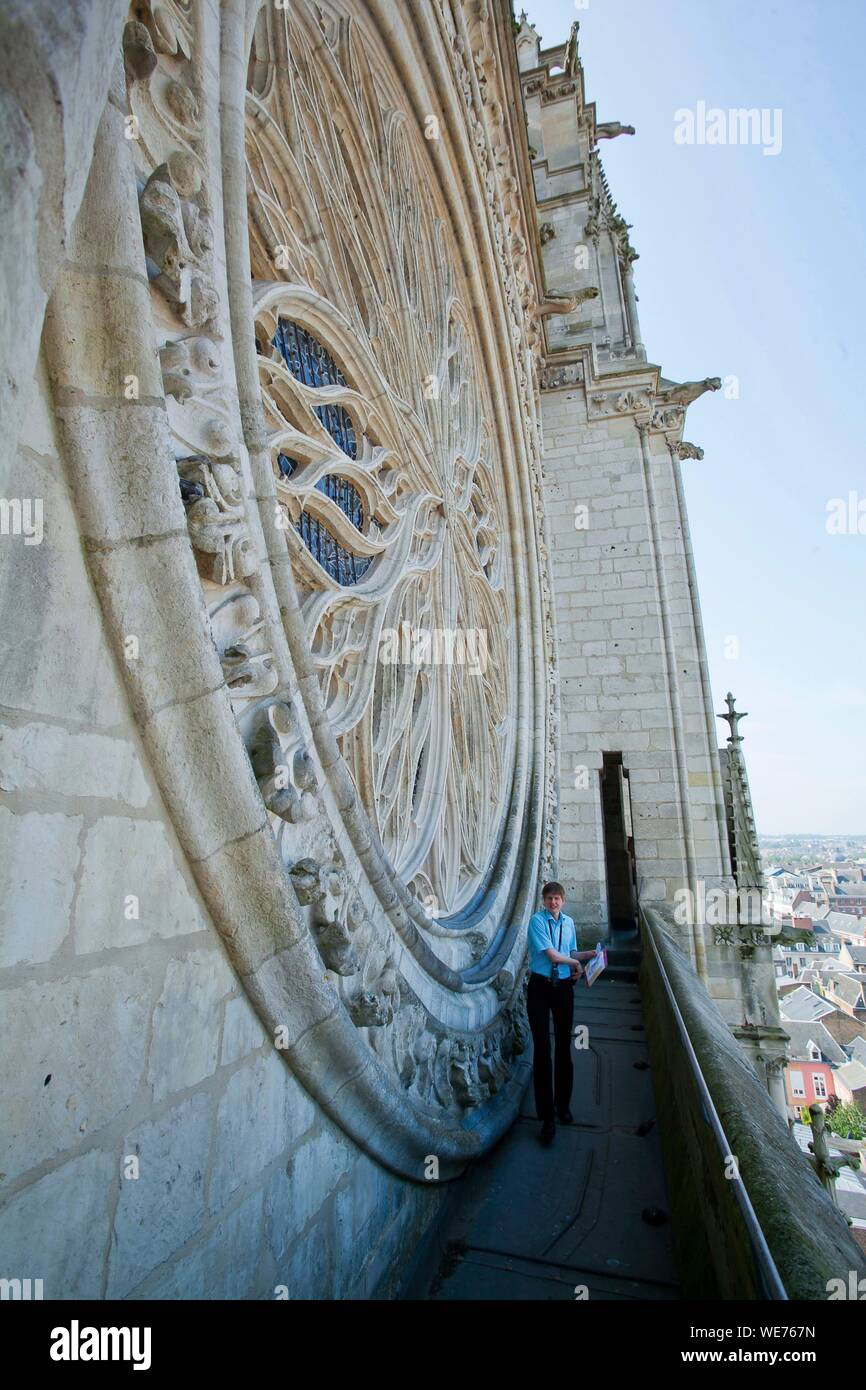 Francia, Somme, Amiens, il grande Rosace della facciata occidentale della cattedrale di Amiens elencati come patrimonio mondiale dall' UNESCO Foto Stock