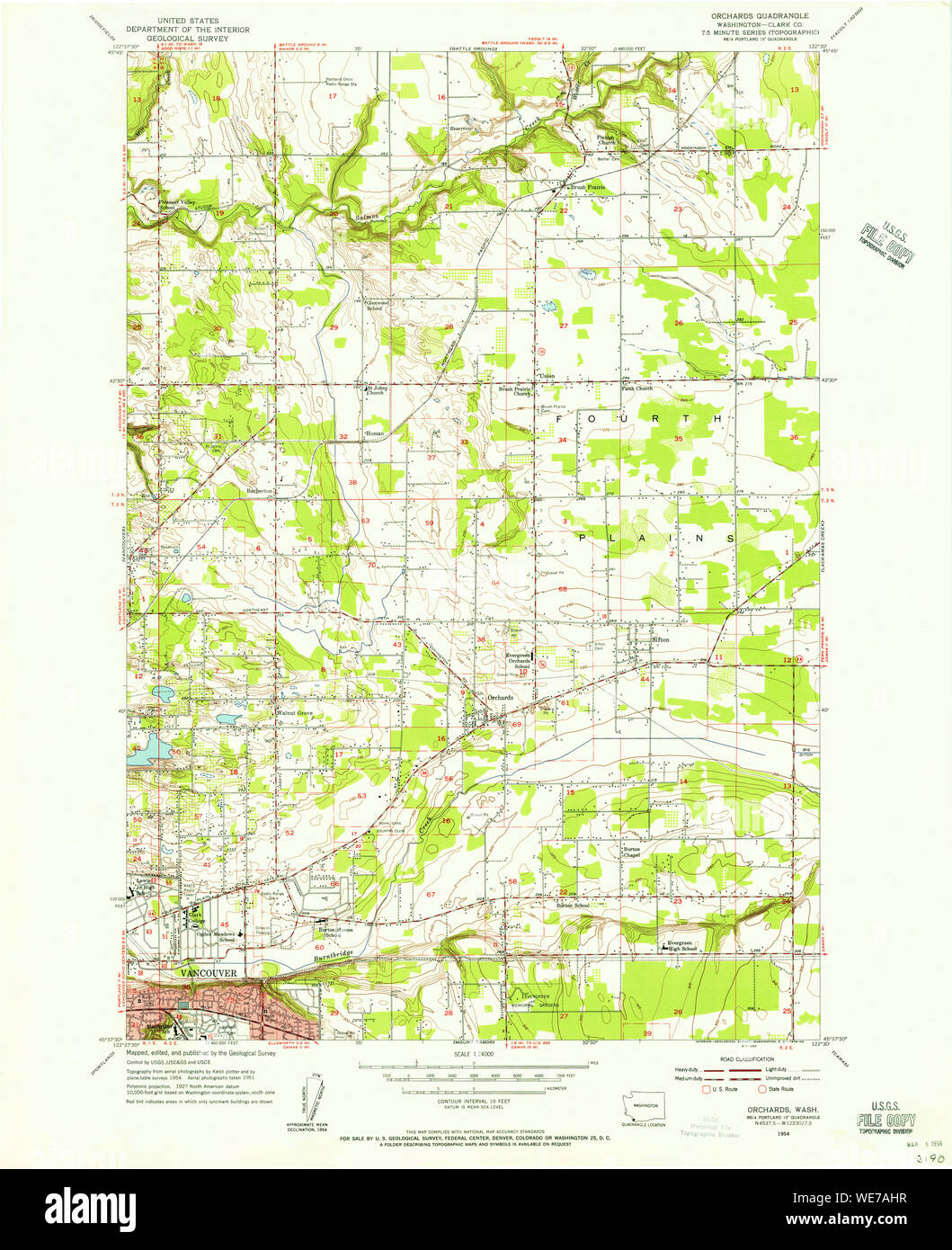USGS TOPO Map Stato di Washington WA frutteti 242975 1954 24000 Restauro Foto Stock