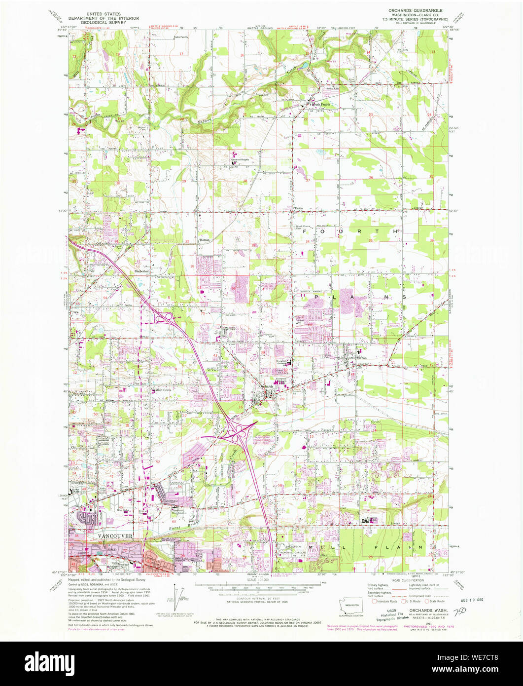 USGS TOPO Map Stato di Washington WA frutteti 242978 1961 24000 Restauro Foto Stock