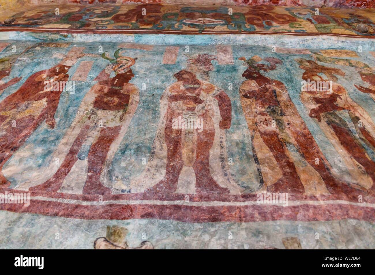 Messico, Chiapas, Bonampak, Maya sito archeologico, dipinti tempio Foto Stock