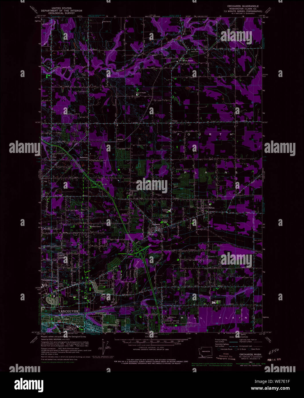 USGS TOPO Map Stato di Washington WA frutteti 242979 1961 24000 Restauro invertito Foto Stock