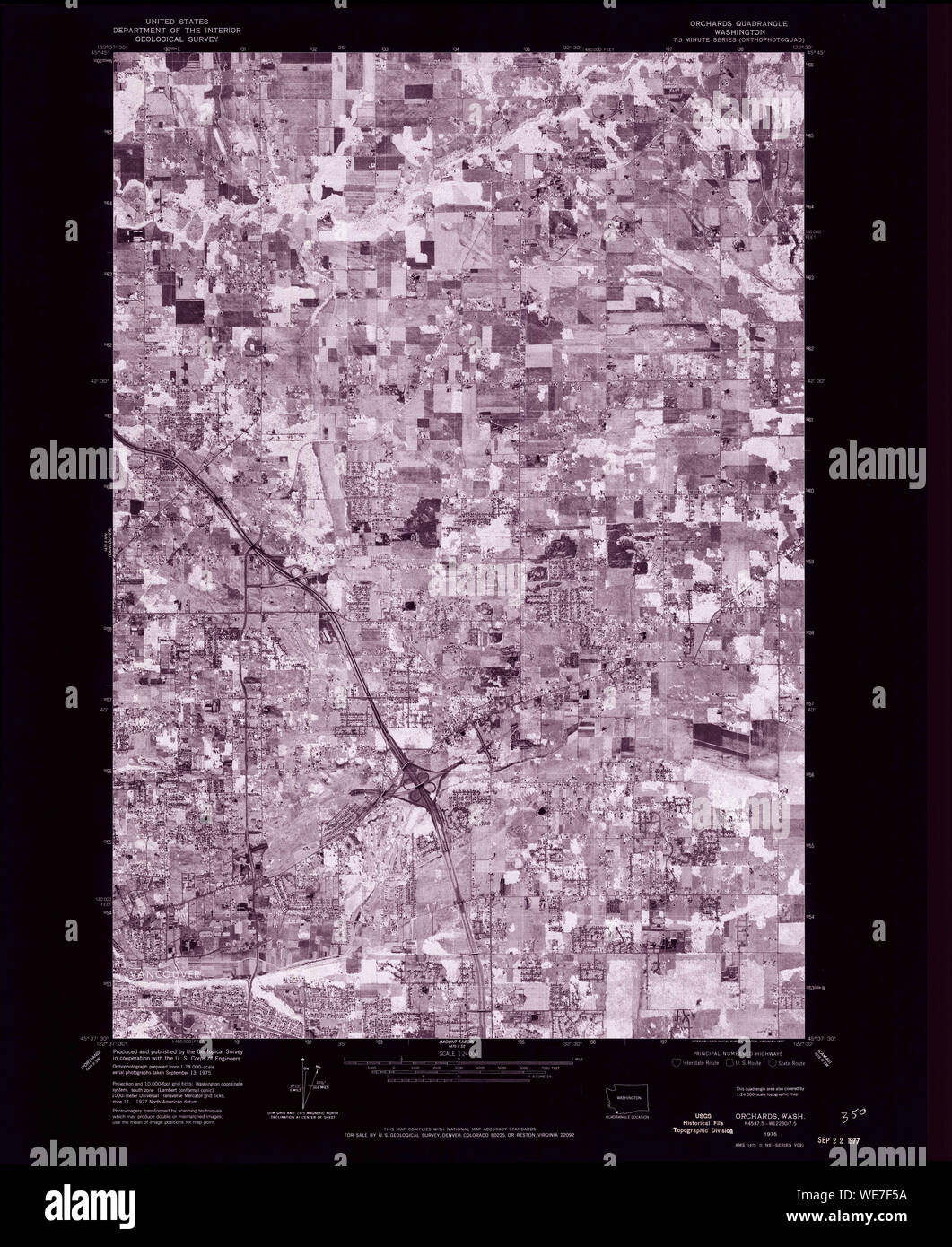 USGS TOPO Map Stato di Washington WA frutteti 242980 1975 24000 Restauro invertito Foto Stock