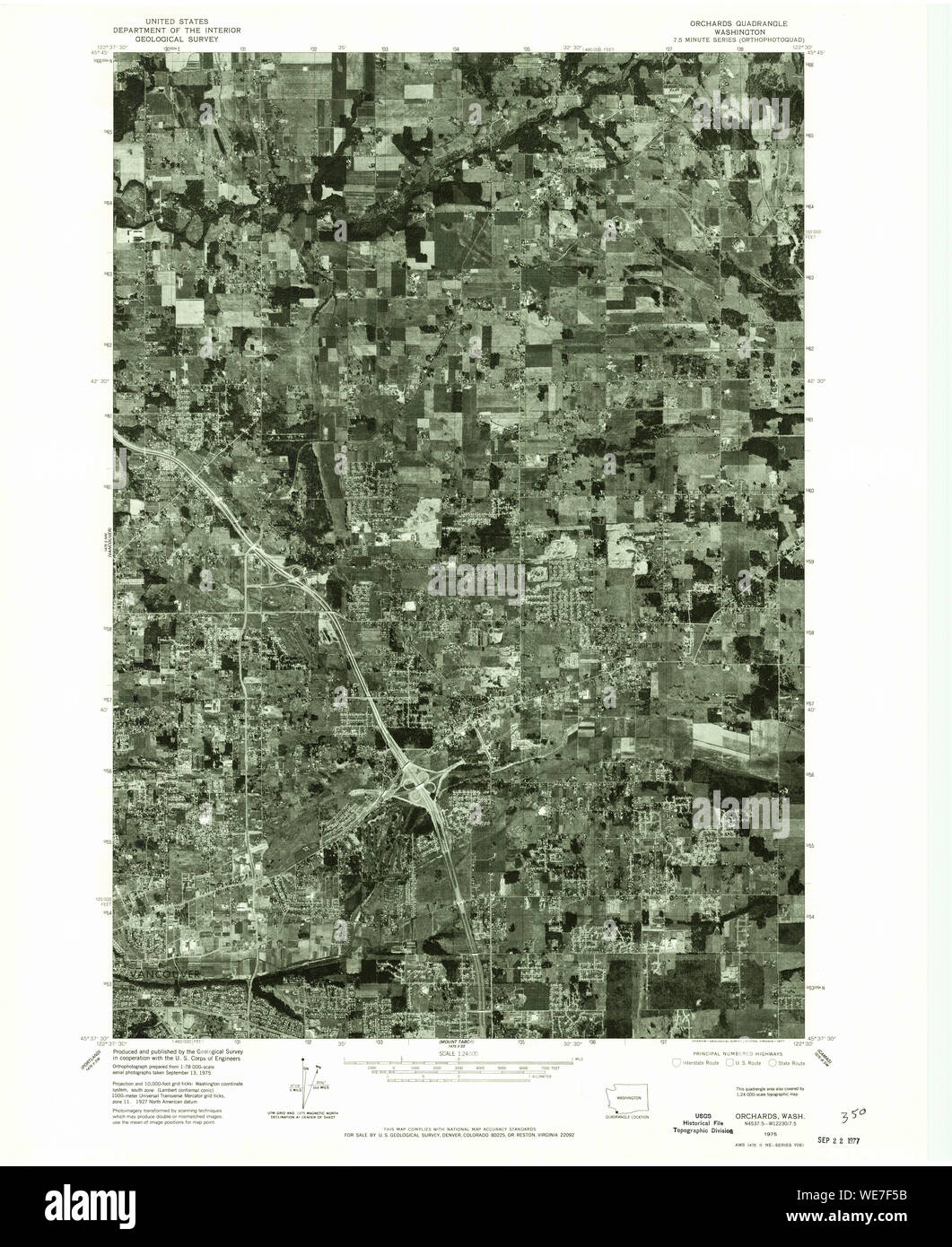USGS TOPO Map Stato di Washington WA frutteti 242980 1975 24000 Restauro Foto Stock