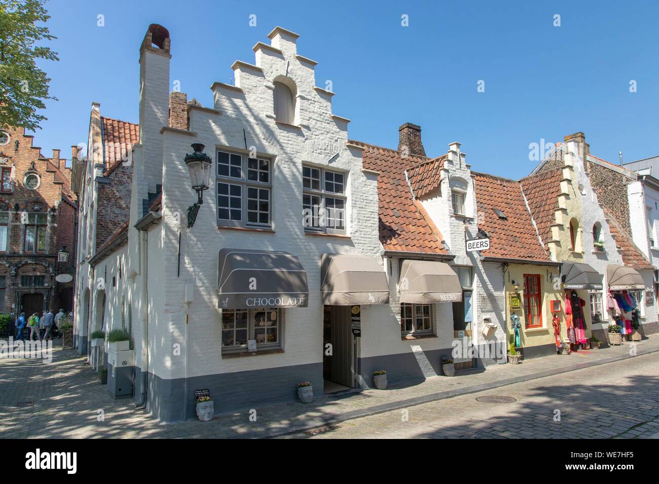 Belgio Fiandre Occidentali, Bruges, centro storico elencati come patrimonio mondiale dall' UNESCO, Wijngaard street Foto Stock