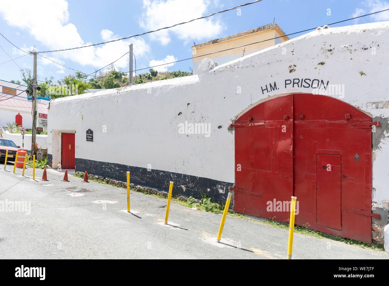 West Indies, Isole Vergini Britanniche, Tortola Island, Tortola, muri e la porta della città vecchia prigione Foto Stock