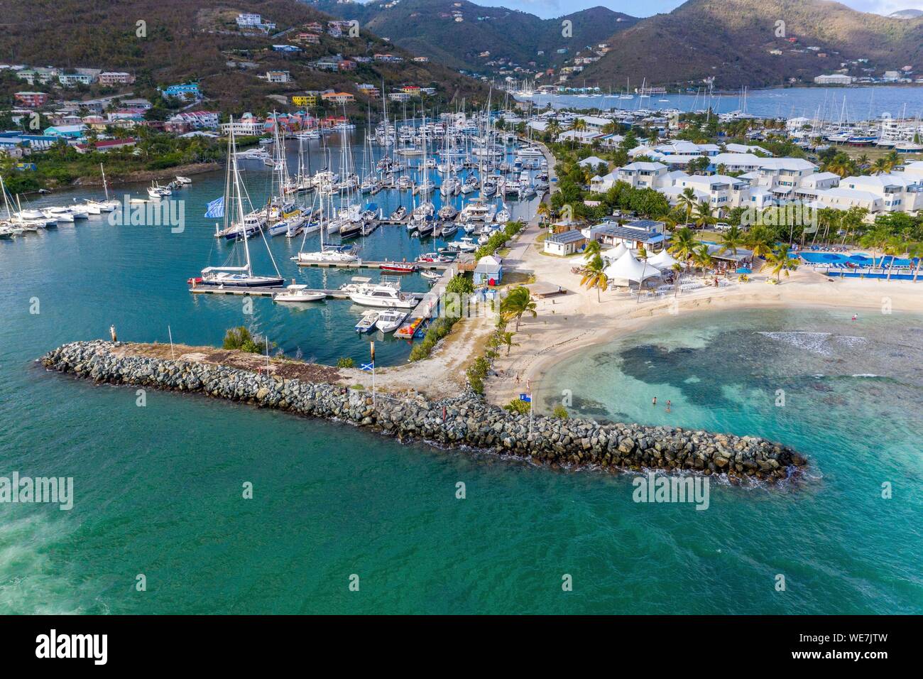 West Indies, Isole Vergini Britanniche, Tortola Island, Nanny Cay marina (vista aerea) Foto Stock