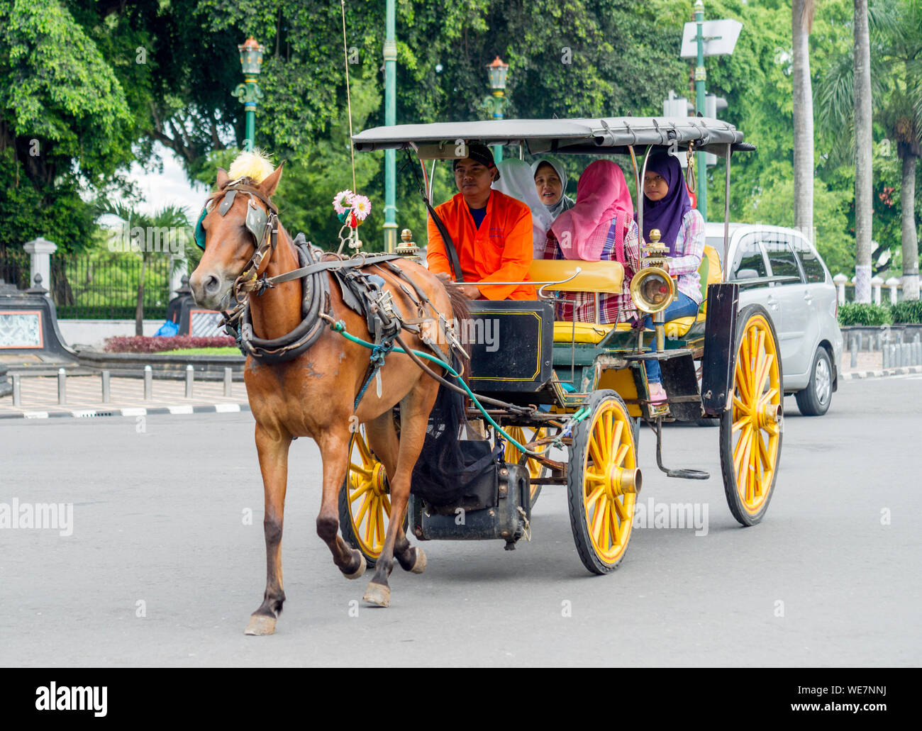 Carrozza a cavallo, (Andong), Yogyakarta, Java, Indonesia, c.2014 Foto Stock