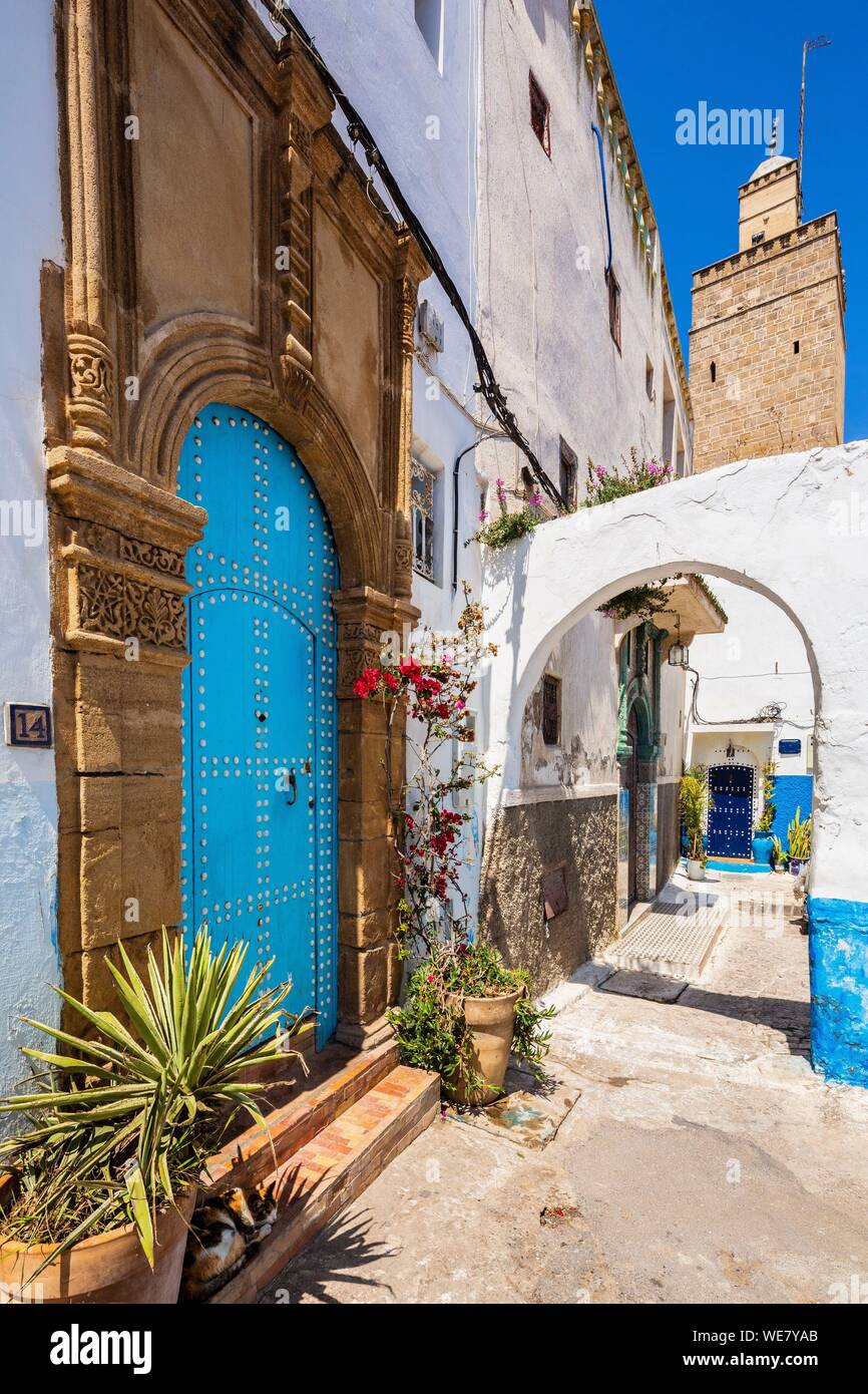 Il Marocco, Rabat, elencato come patrimonio mondiale dall UNESCO, Udayas kasbah (Kasbah des Oudaïas), vista di El Moschea Atiqa Foto Stock