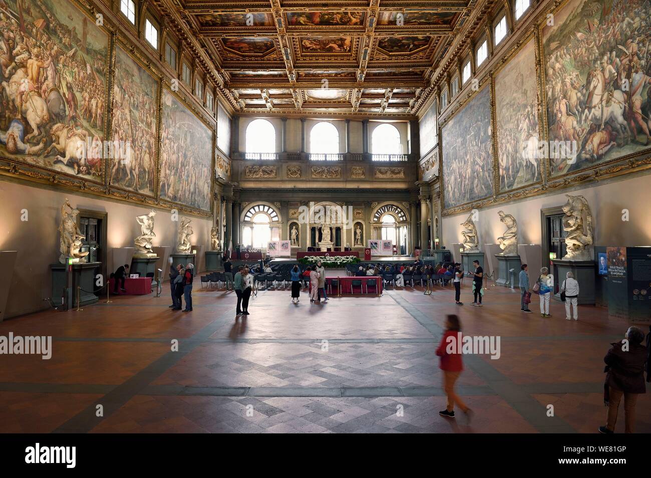 L'Italia, Toscana, Firenze, elencato come patrimonio mondiale dall'UNESCO, il Palazzo Vecchio, Salone dei Cinquecento (Sala dei Cinquecento) Foto Stock