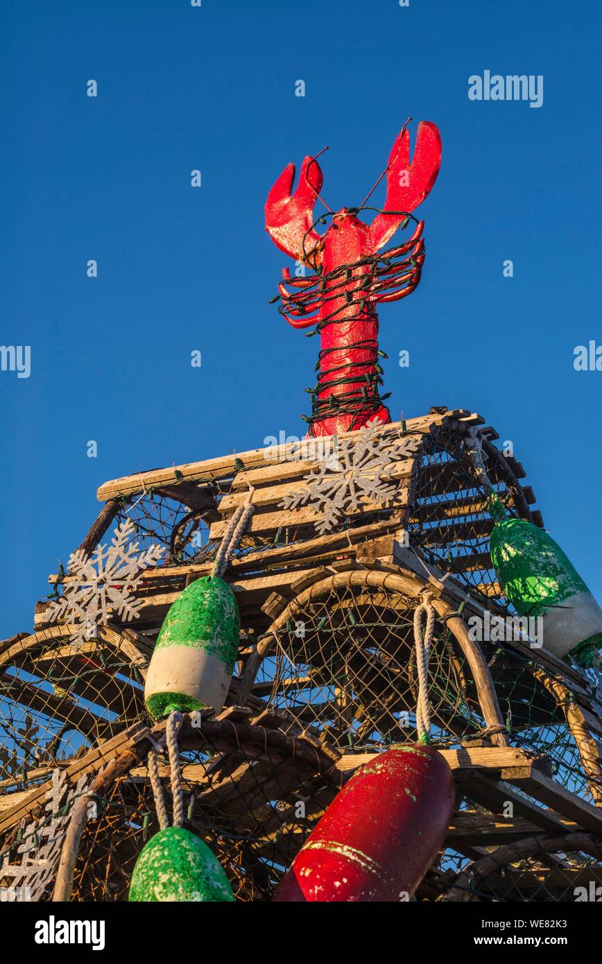 Stati Uniti, Maine, York Beach, aragosta trappola albero di Natale Foto Stock