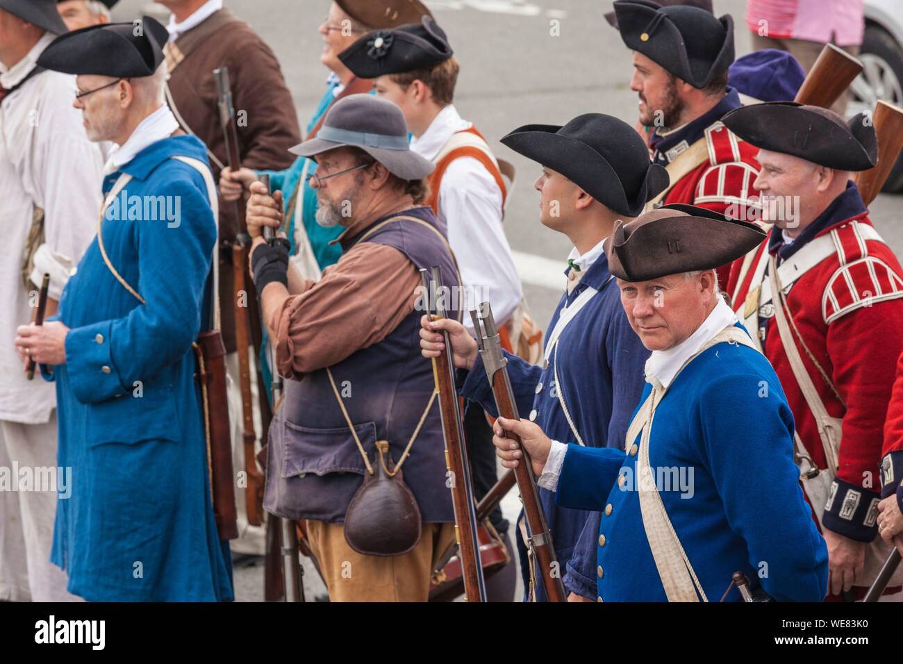 Stati Uniti, New England, Massachusetts, Cape Ann, Gloucester, re-enactors della battaglia di Gloucester, Agosto 8-9, 1775, battaglia convinto gli americani della necessità di creare una marina americana per la lotta contro la British Foto Stock