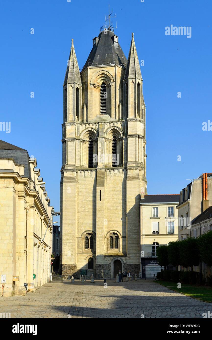 Francia, Maine et Loire, Angers, Place Saint Éloi, St Aubin tower Foto Stock