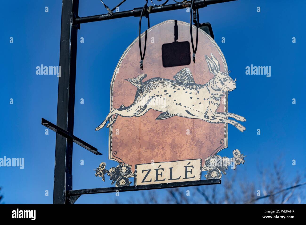 Canada, Québec provincia, regione Mauricie, Shawinigan e nella zona circostante il villaggio di Sainte-Flore in Grand-Mère, cartelli stradali, Zélé restaurant sign Foto Stock
