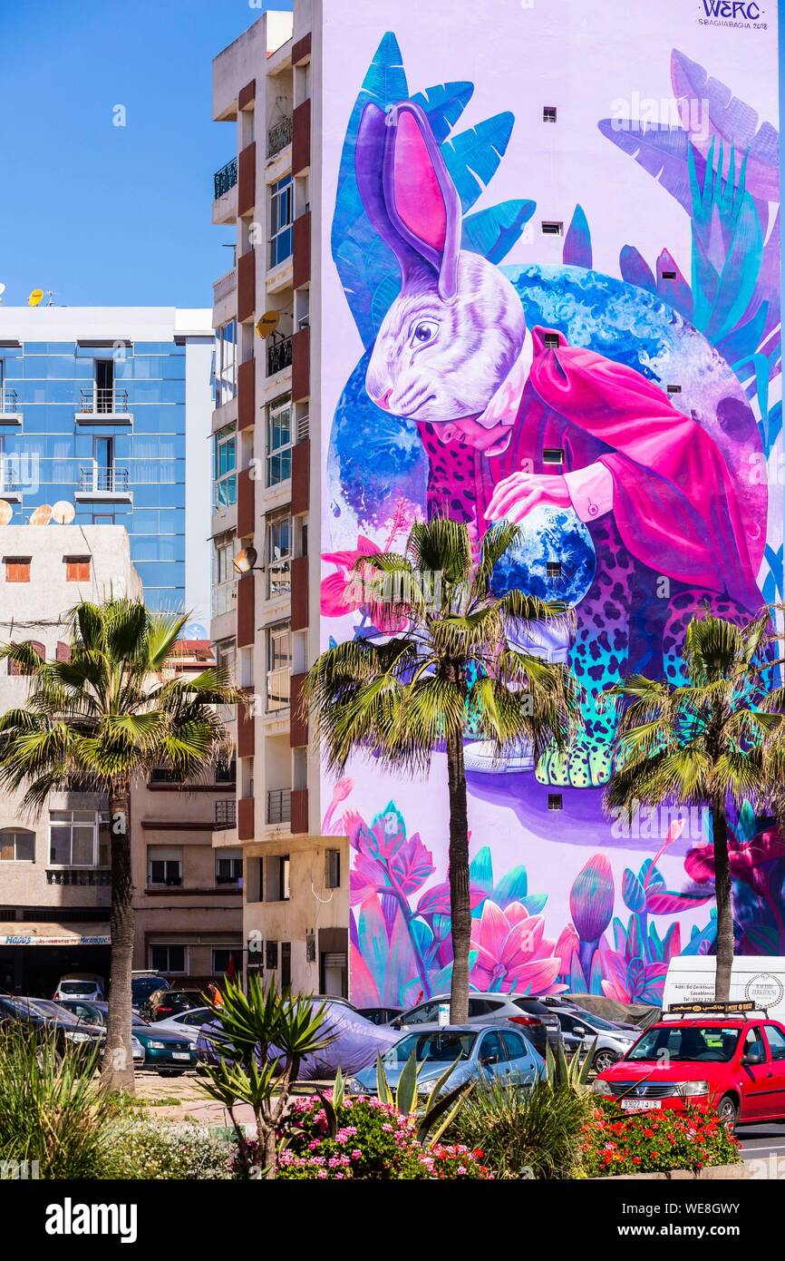 Il Marocco, Casablanca, murale Boulevard Mohammed Zerktouni Foto Stock
