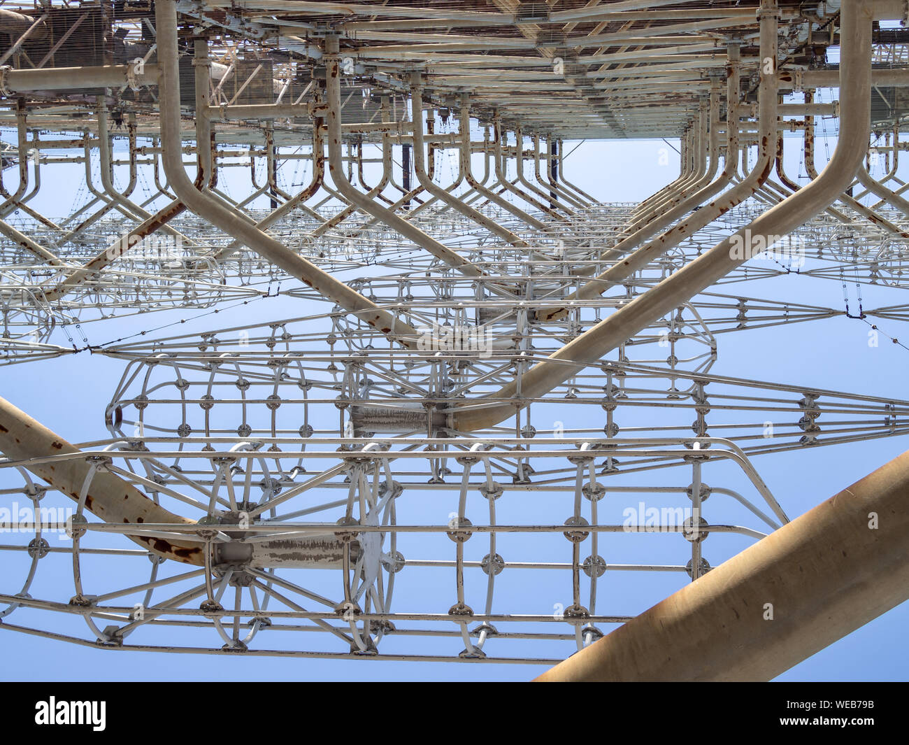 CHERNOBYL, in Ucraina-Agosto 20, 2019: dettaglio dei radar Duga-1 Repubbliche sopra l'orizzonte radar o OTH (talvolta chiamato oltre l'orizzonte, o BTH) " Russia Foto Stock