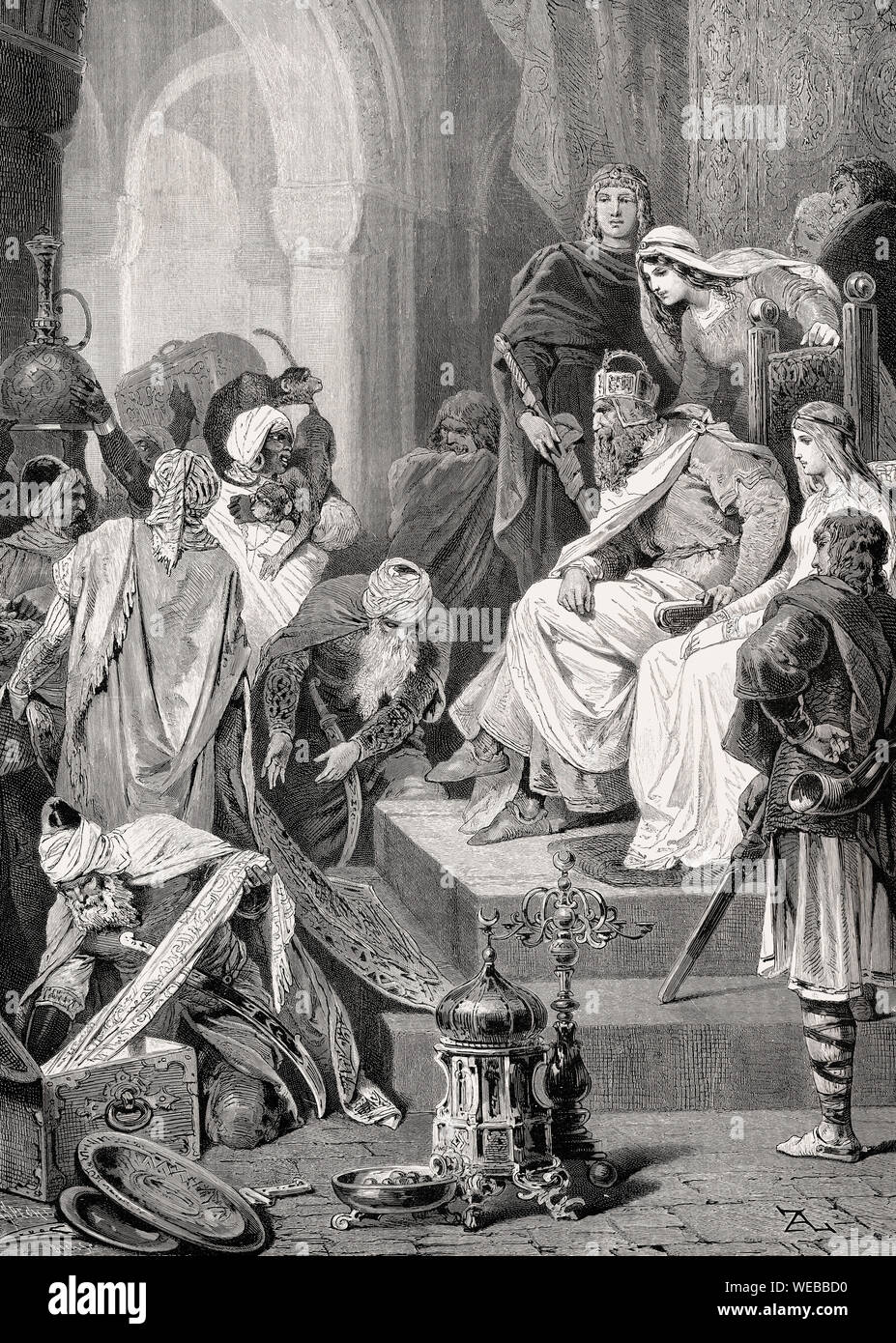 Carlo Magno ricevendo una delegazione di Harun al-rashid, un Abbasid Caliph Foto Stock