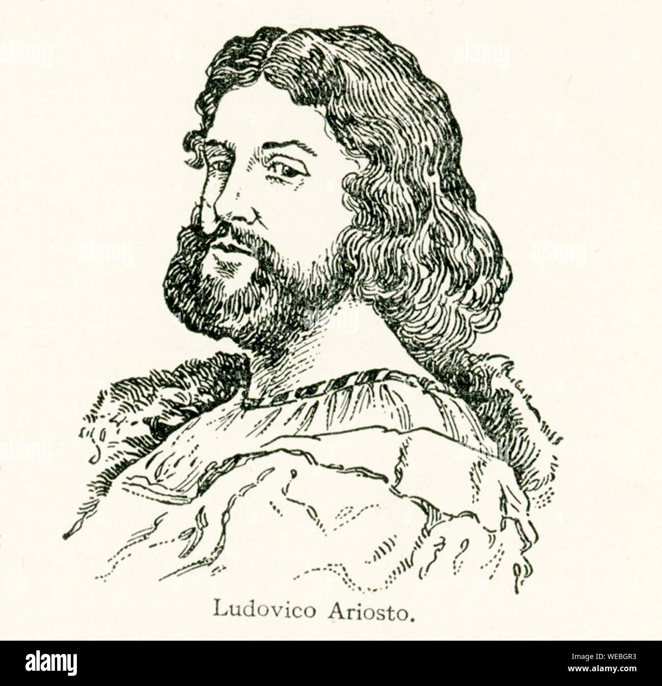 Ludovico Ariosto è stato uno dei più celebri poeti d'Italia. Egli era nato a Reggio in Lombardia in data 8 settembre 1474, di una famiglia nobile. Morì il 6 giugno 1533. Il suo poema immortale, l'Orlando Furioso, è stato pubblicato nel 1515. Foto Stock