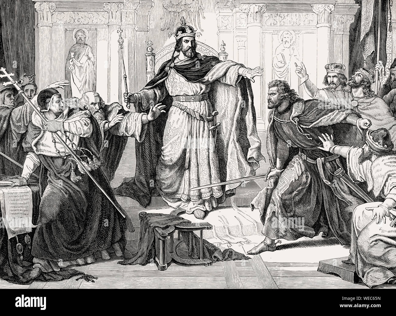 Ottone di Wittelsbach, Otto I, duca di Baviera, attaccando il Legato Pontificio sulla dieta imperiale a Besancon, 1157 Foto Stock