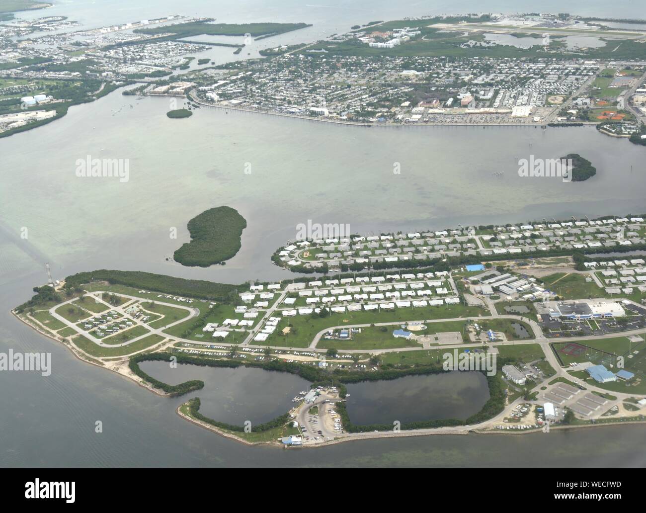 Di medie immagine ravvicinata di Key West, vista aerea. Key West è un'isola nello stretto di Florida. Foto Stock