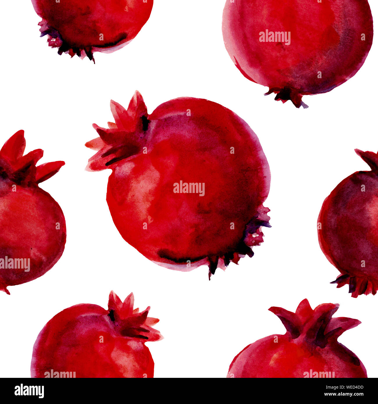 Acquerello disegnato a mano modello senza giunture di frutti freschi- melograno. Frutti diversi su sfondo bianco. Tema alimentare per prodotti tessili da cucina. Foto Stock