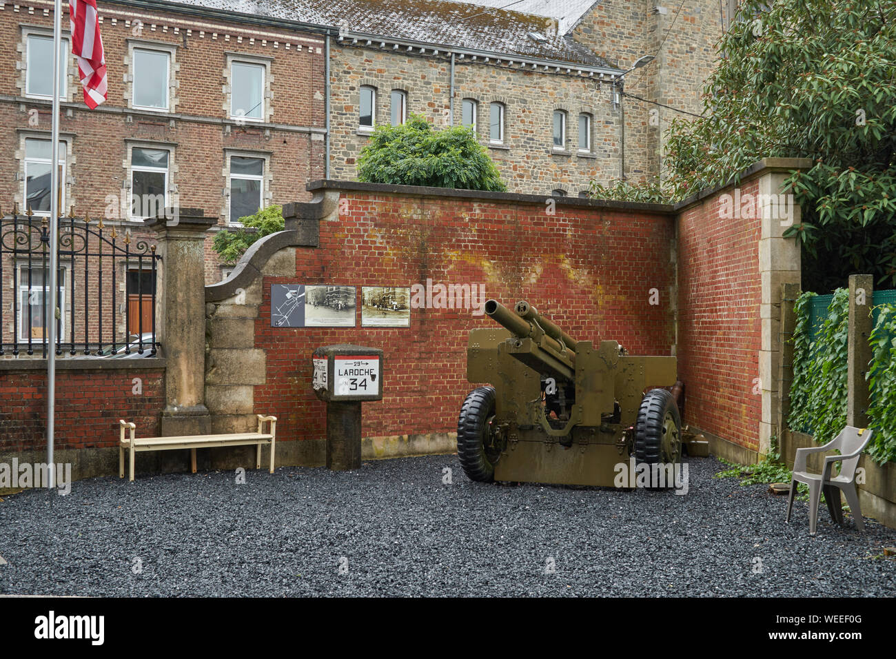 Le voci in corrispondenza della 101st Airborne Museum. Bastogne. Belgio Foto Stock