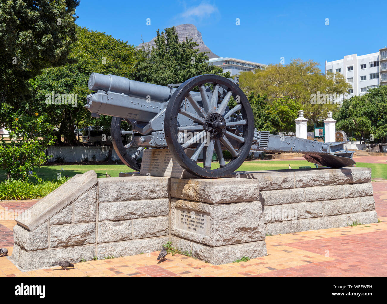 La guerra mondiale I memorial a sud africana di artiglieria, la società del giardino, Cape Town, Western Cape, Sud Africa Foto Stock