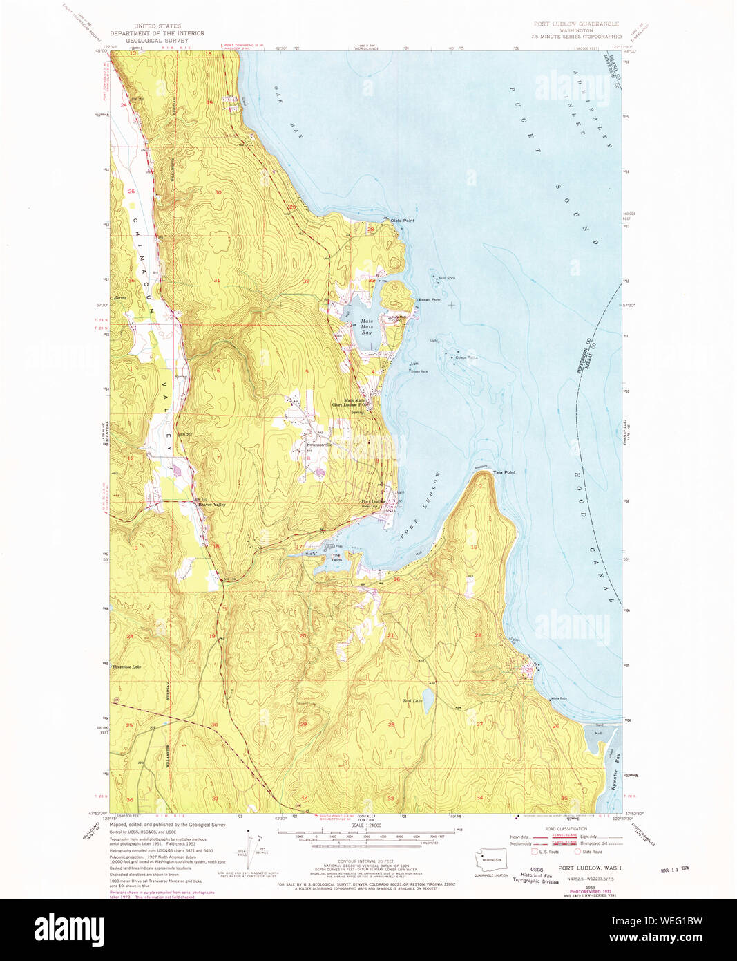 USGS TOPO Map Stato di Washington WA Port Ludlow 243229 1953 24000 Restauro Foto Stock
