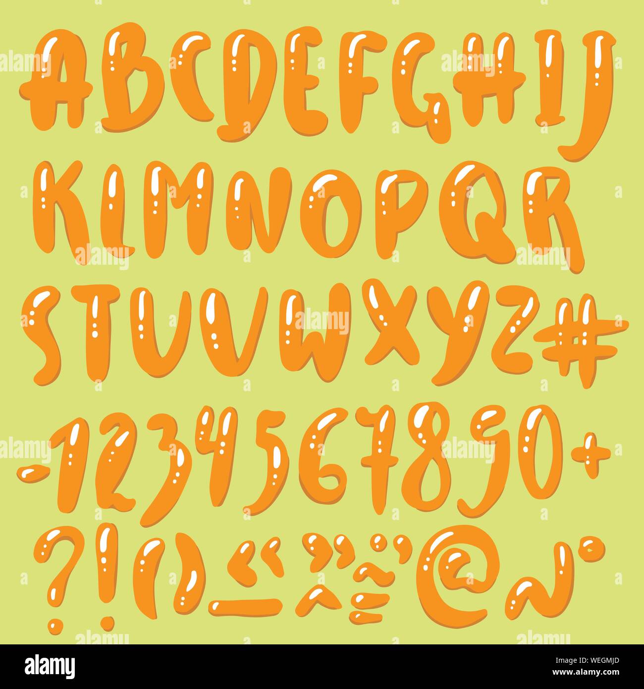Semplice arancio lucido font. Lecca-lecca alfabeto di vettore. Illustrazione Vettoriale