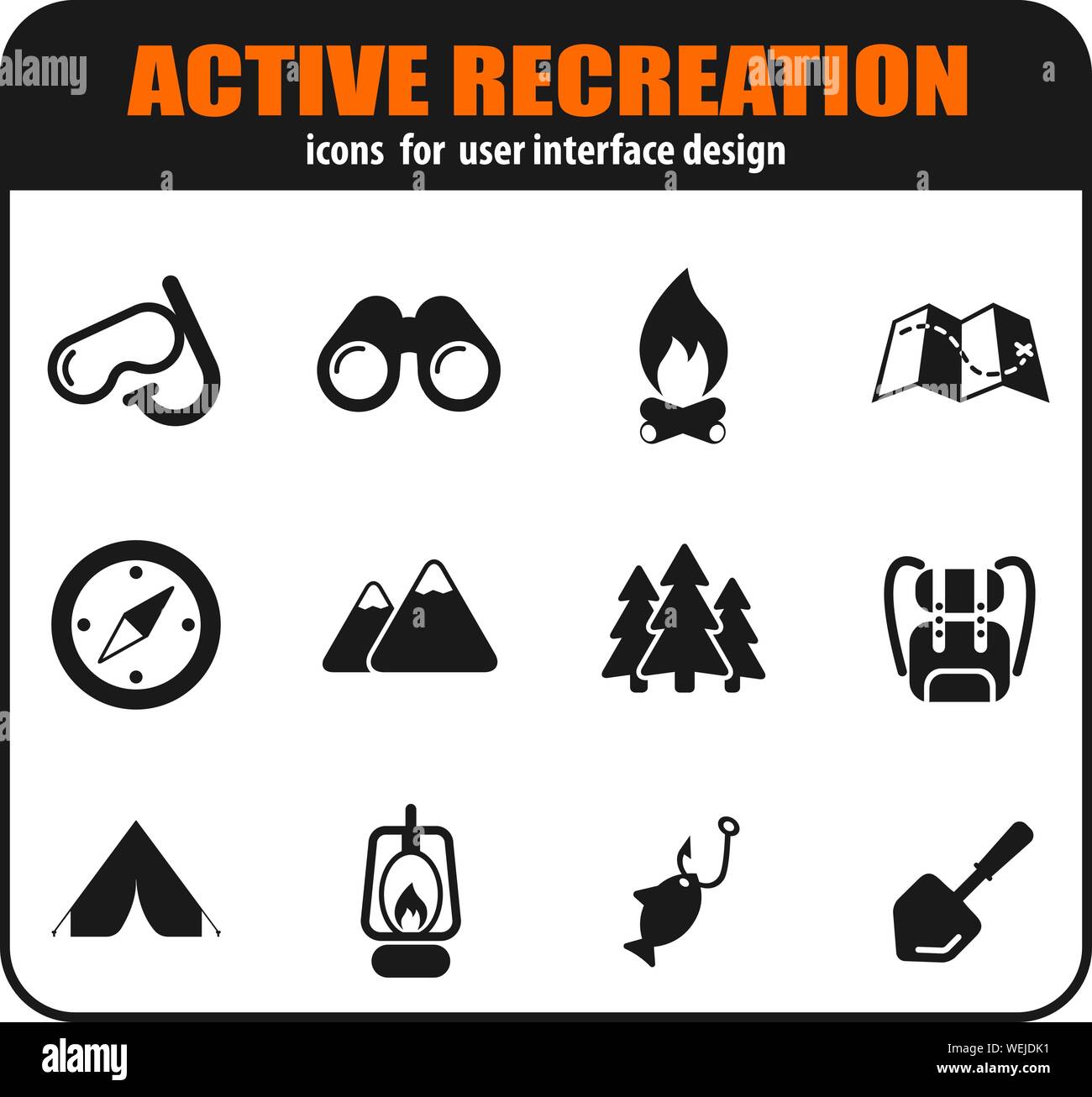 La ricreazione attiva e camping icona impostare Illustrazione Vettoriale